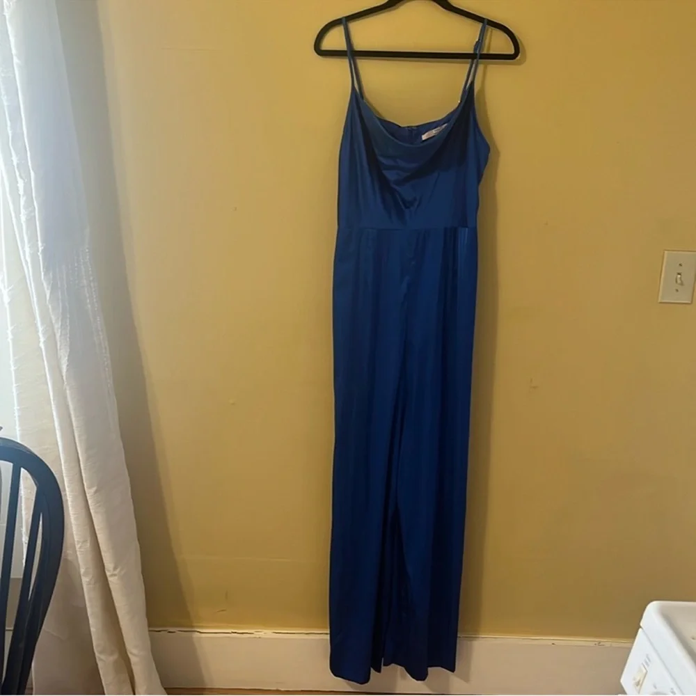 Hutch Anthropologie Satin Blue Cowl Neck Jumpsuit 8